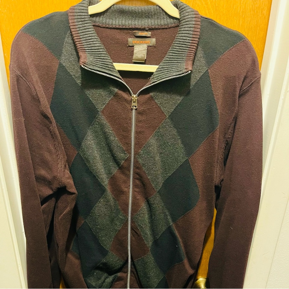 Dockers Argyle Full Zip Sweater